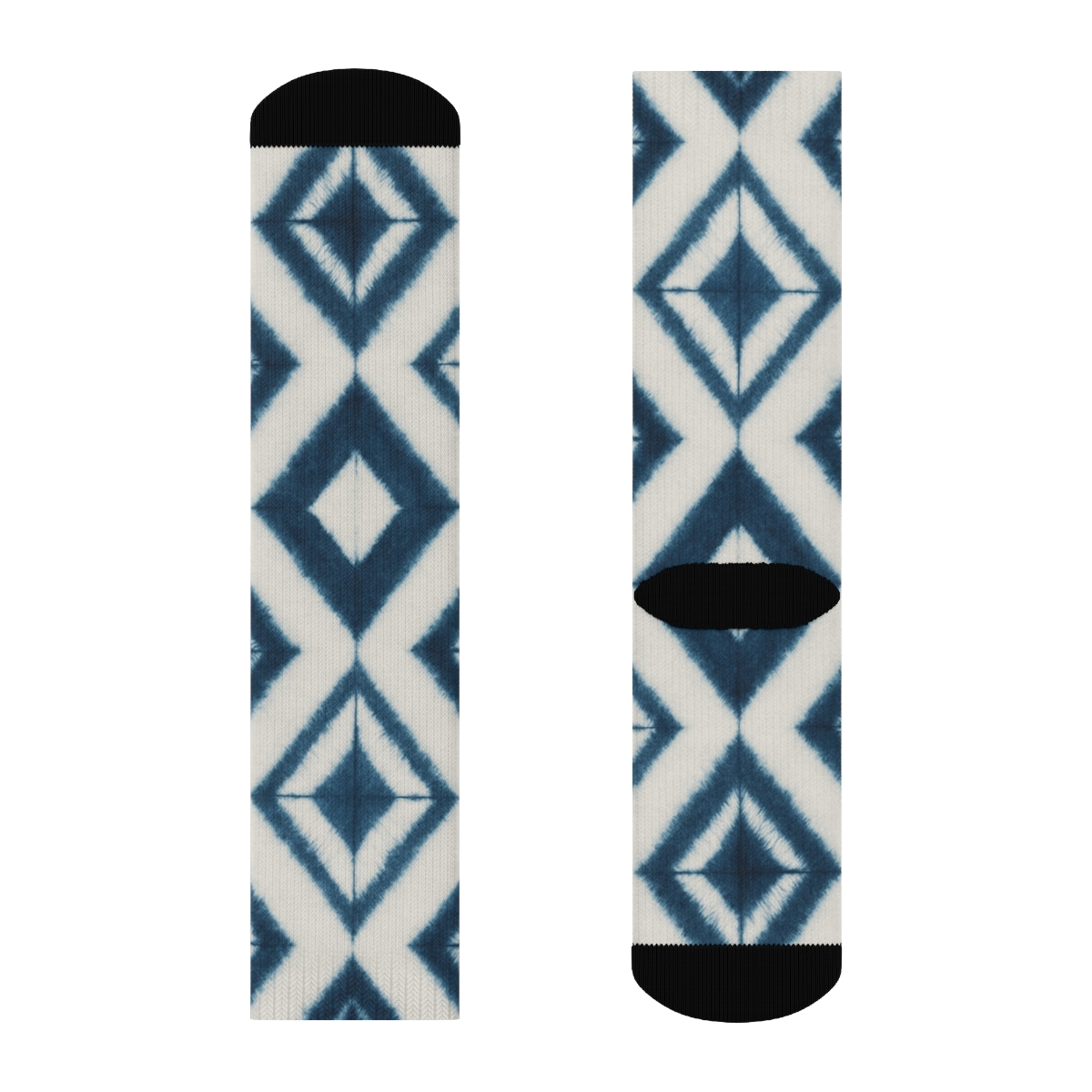 Deep Indigo Shibori Diamond Chevron Field designer printed crew socks