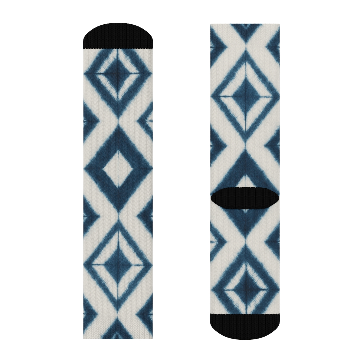 Deep Indigo Shibori Diamond Chevron Field designer printed crew socks