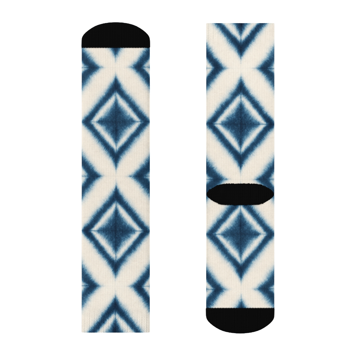Deep Indigo Shibori Diamond Ladder On Ivory Field trendy patterned crew socks