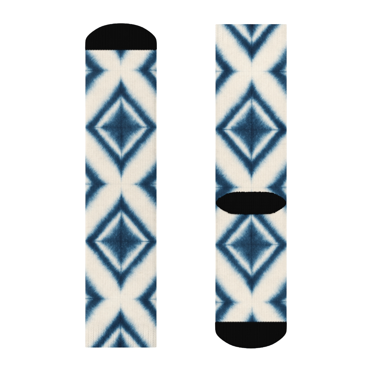 Deep Indigo Shibori Diamond Ladder On Ivory Field trendy patterned crew socks