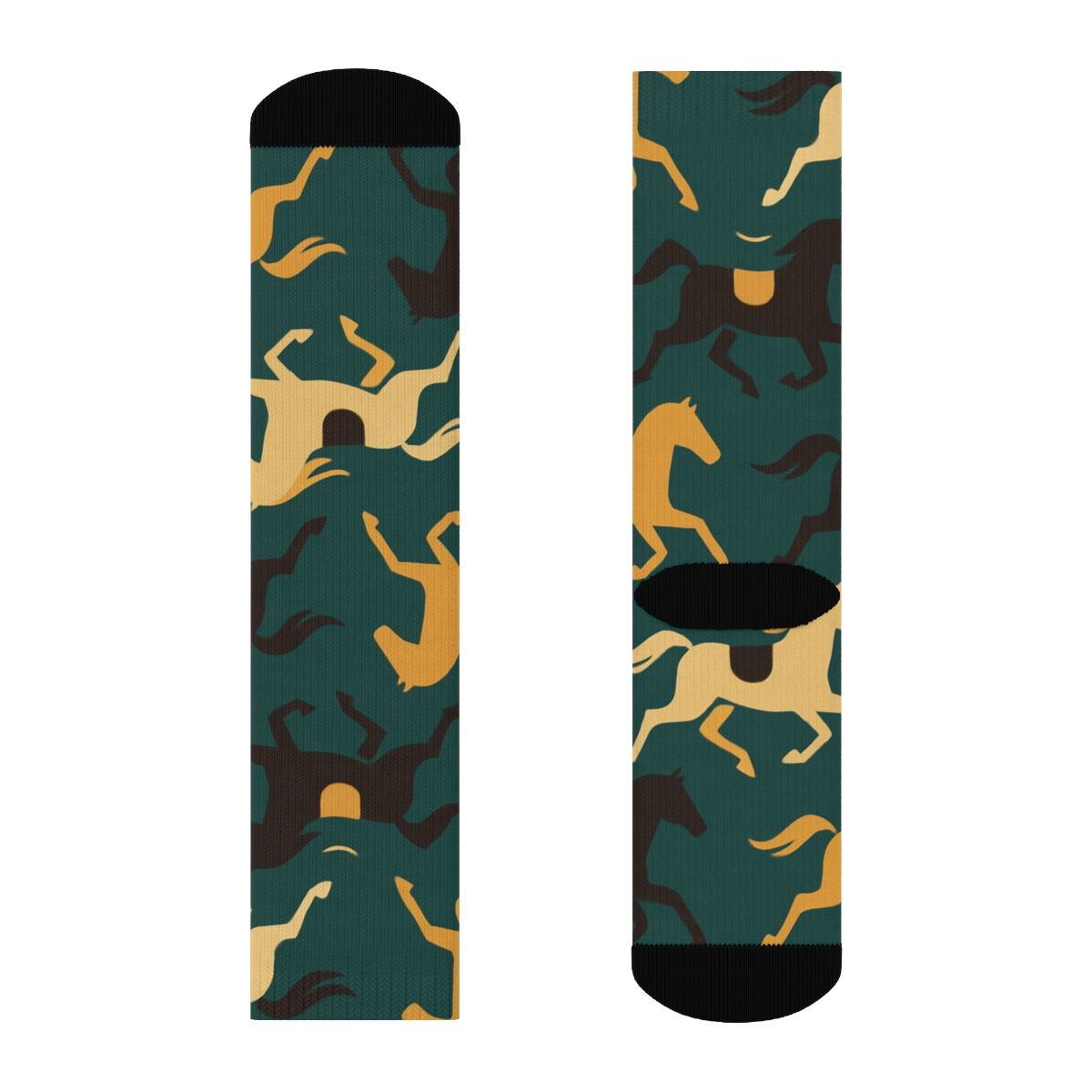Deep Teal Minimal Grid With Horse Silhouettes personalized crew socks