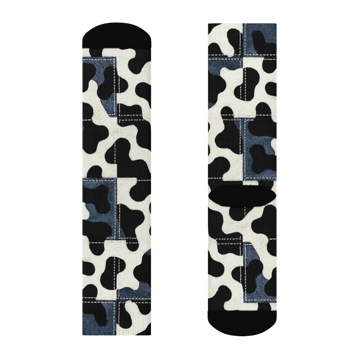 Denim Patchwork Cow Spot Overlay personalized crew socks