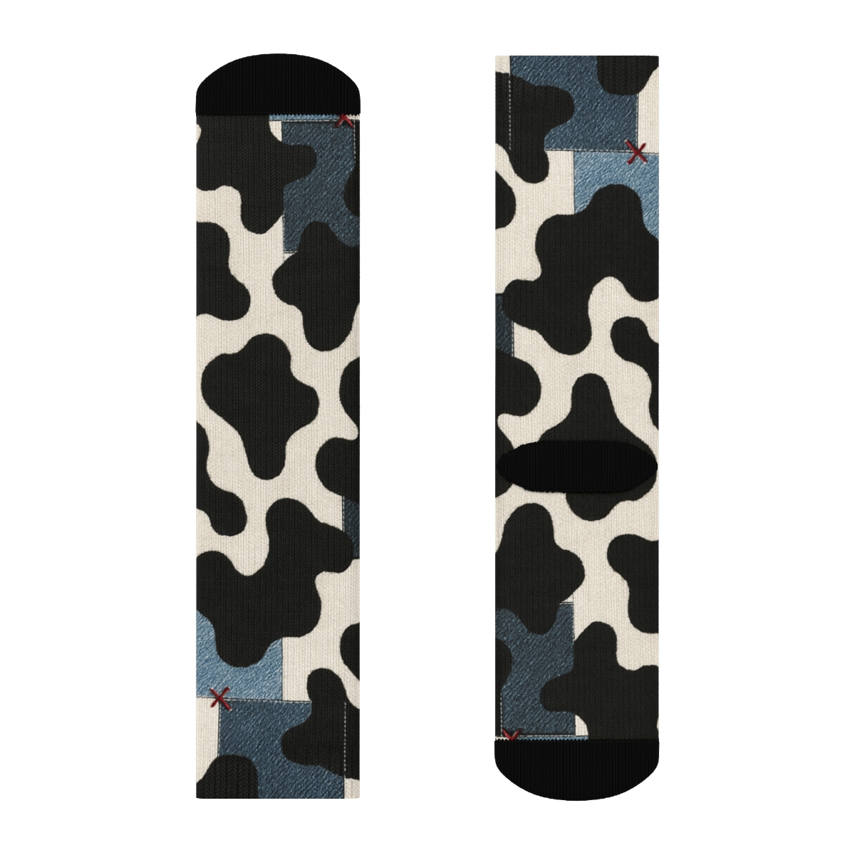Denim Patchwork Cow Spot Overlay soft everyday crew socks