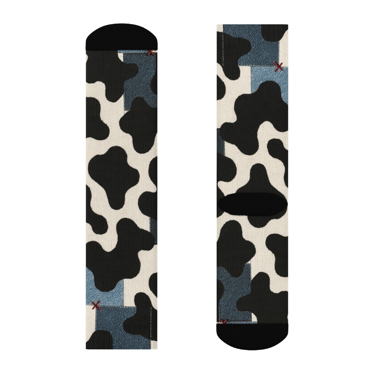 Denim Patchwork Cow Spot Overlay soft everyday crew socks