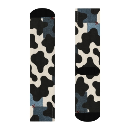 Denim Patchwork Cow Spot Overlay soft everyday crew socks
