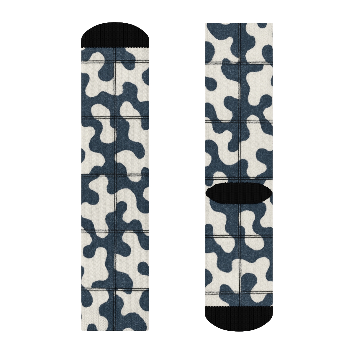 Denim Patchwork Cow Spot Overlay With Bandana Corner Knots unique graphic crew socks