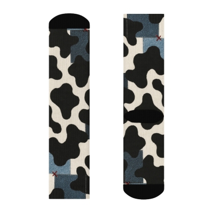 Denim Patchwork Cow Spot Overlay soft everyday crew socks