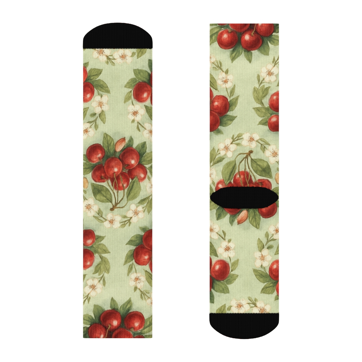Detailed Cherry Collage Wreath Repeat trendy patterned crew socks