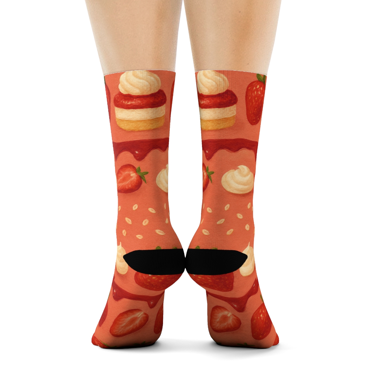 Strawberry Shortcake Collage Stripe On Coral custom crew socks
