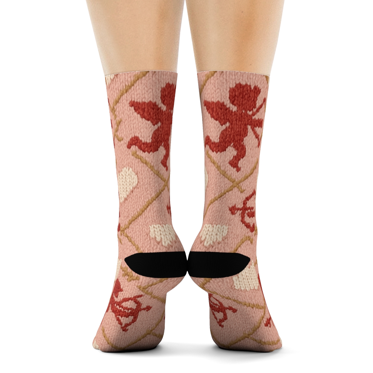 Valentines Cupid Silhouette Knit Illusion Lattice premium sports crew socks