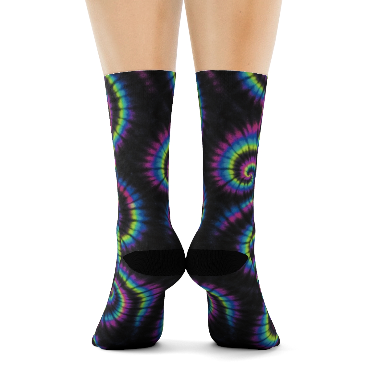Neon Spiral Tile Lattice On Black Background unique graphic crew socksNeon Spiral Tile Lattice on Black Background Crew Socks - Image 4