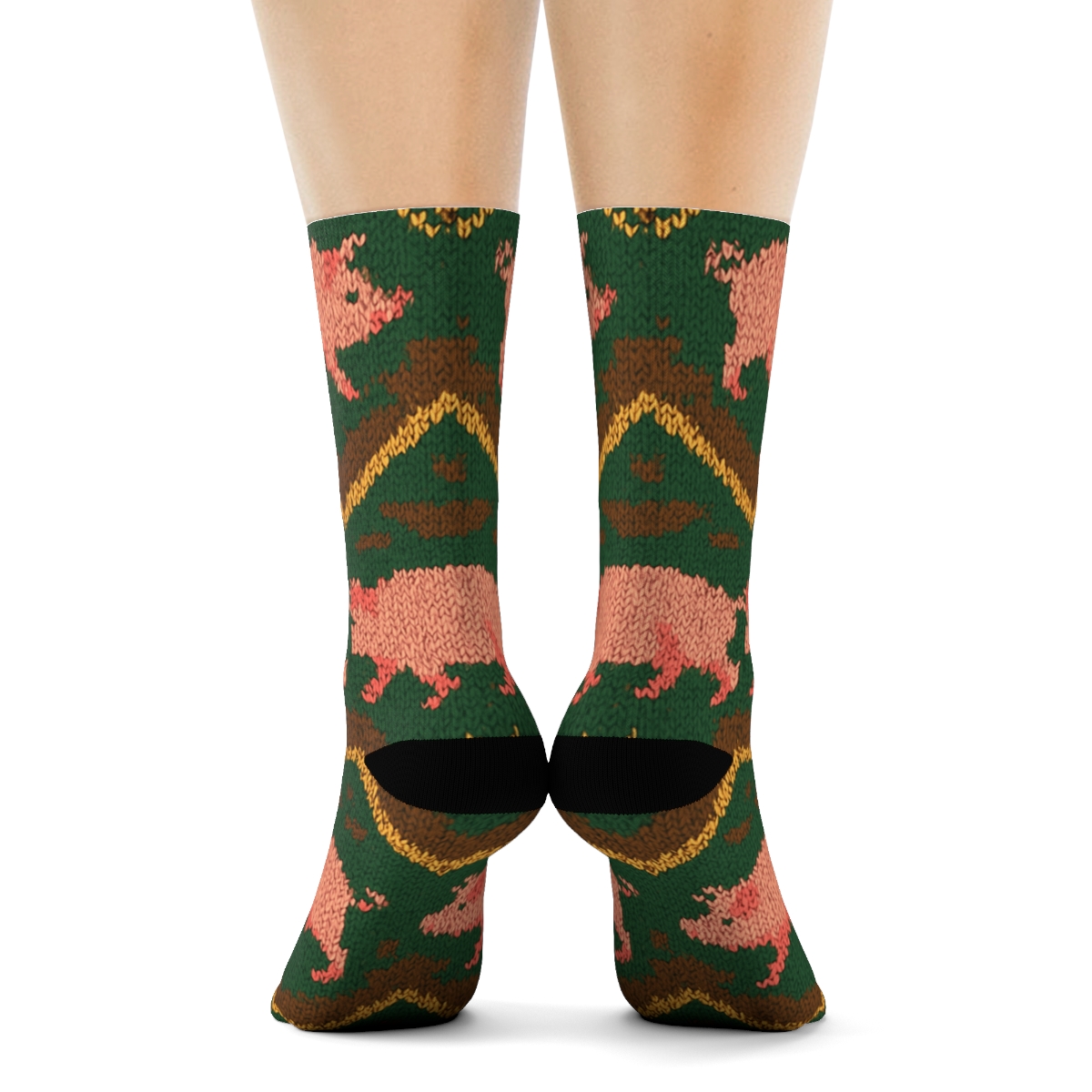 Pig Parade In Muddy Chevron Stripes soft everyday crew socks
