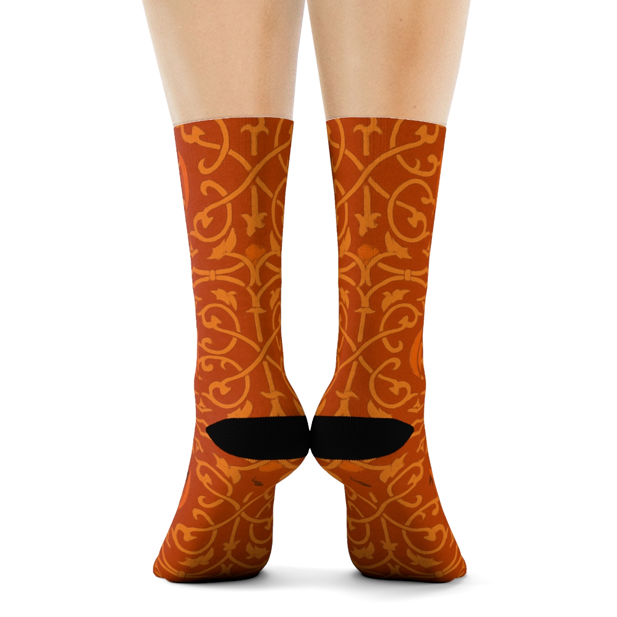 Pumpkin Vine Lattice On Orange Background comfortable cotton crew socks
