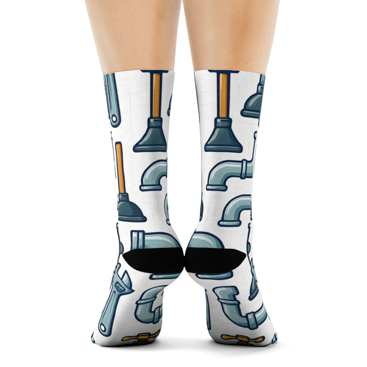 Tool Collage Pattern In Plumber Workshop Style custom crew socks