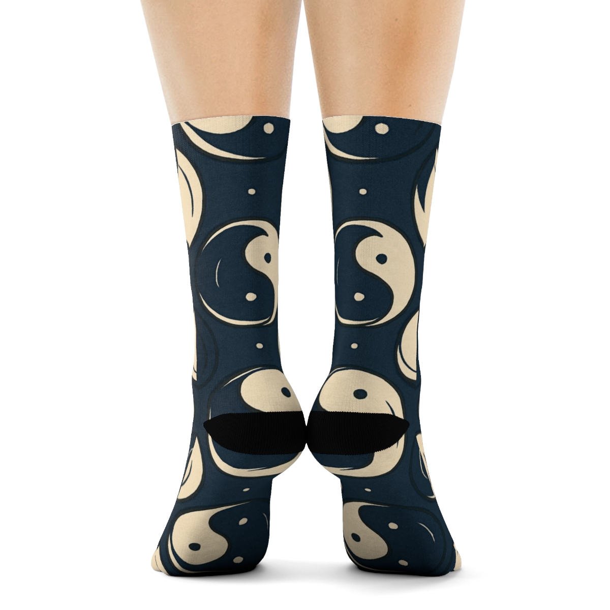 Indigo Koi Duality Spiral Tiles trendy patterned crew socksIndigo Koi Duality Spiral Tiles Crew Socks - Image 4