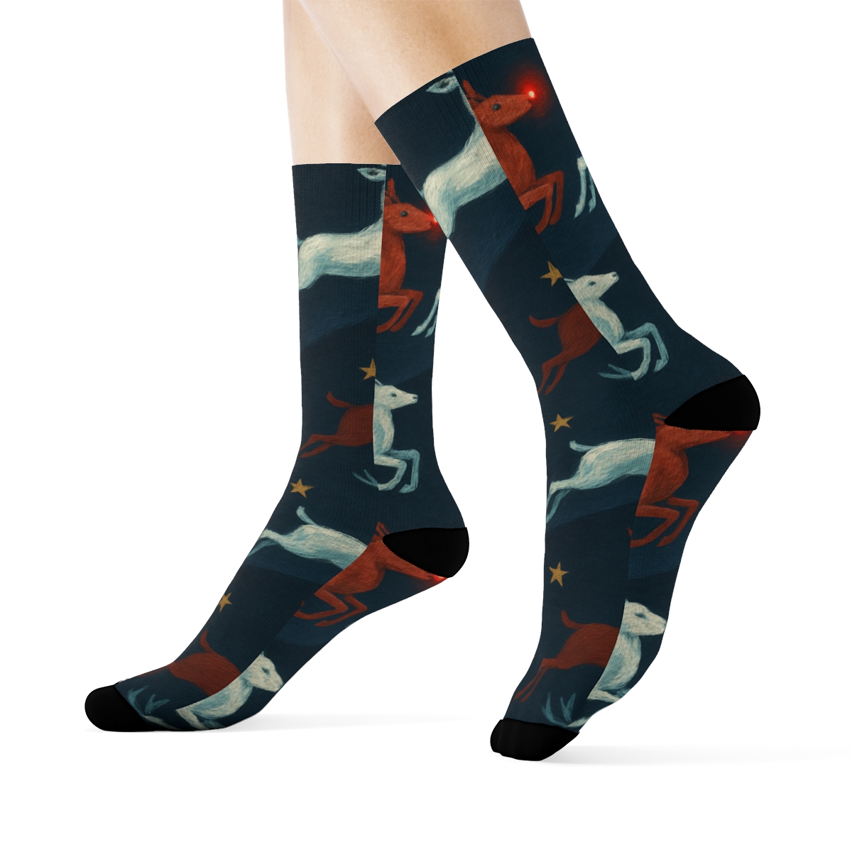 Prancing Reindeer Wave With Rudolph comfortable cotton crew socks