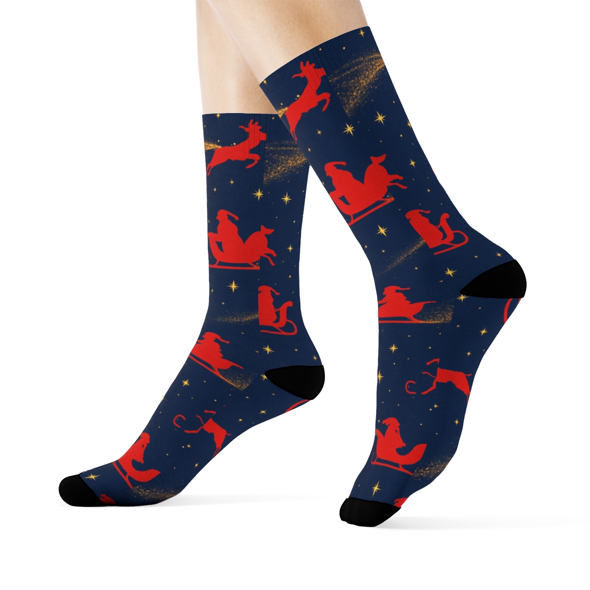 Starlit Sleigh Ride On Indigo Background personalized crew socks