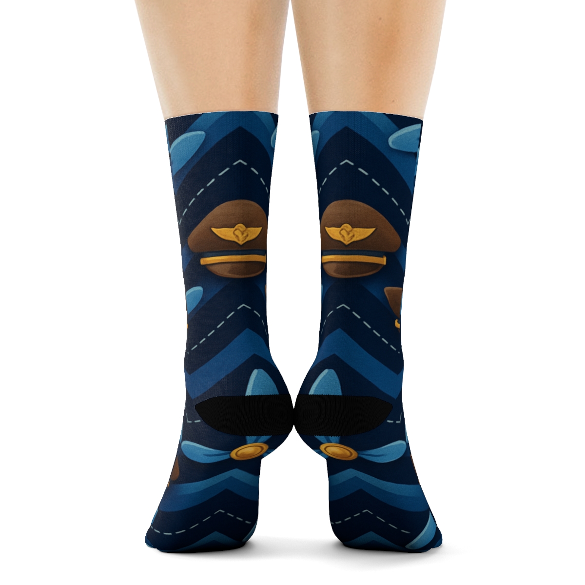 Pilot-Grade Propeller Chevron On Navy Blue unique graphic crew socks