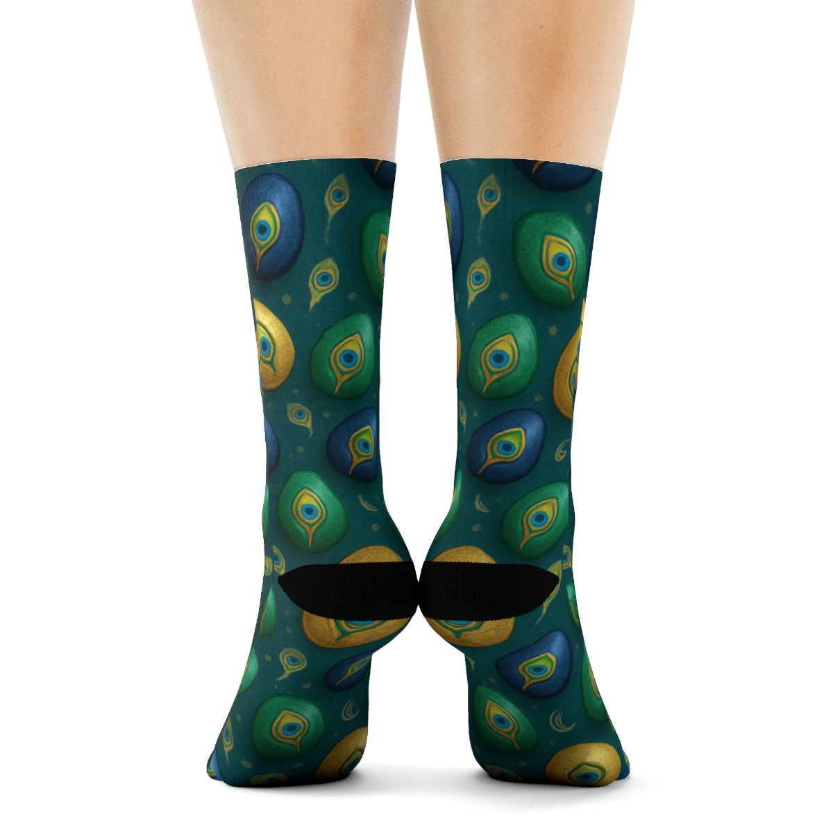 Peacock Egg Galaxy Dots On Rich Teal designer printed crew socks