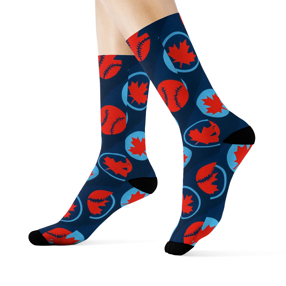 Diagonal Maple Leaf Array With Blue Jays premium sports crew socks