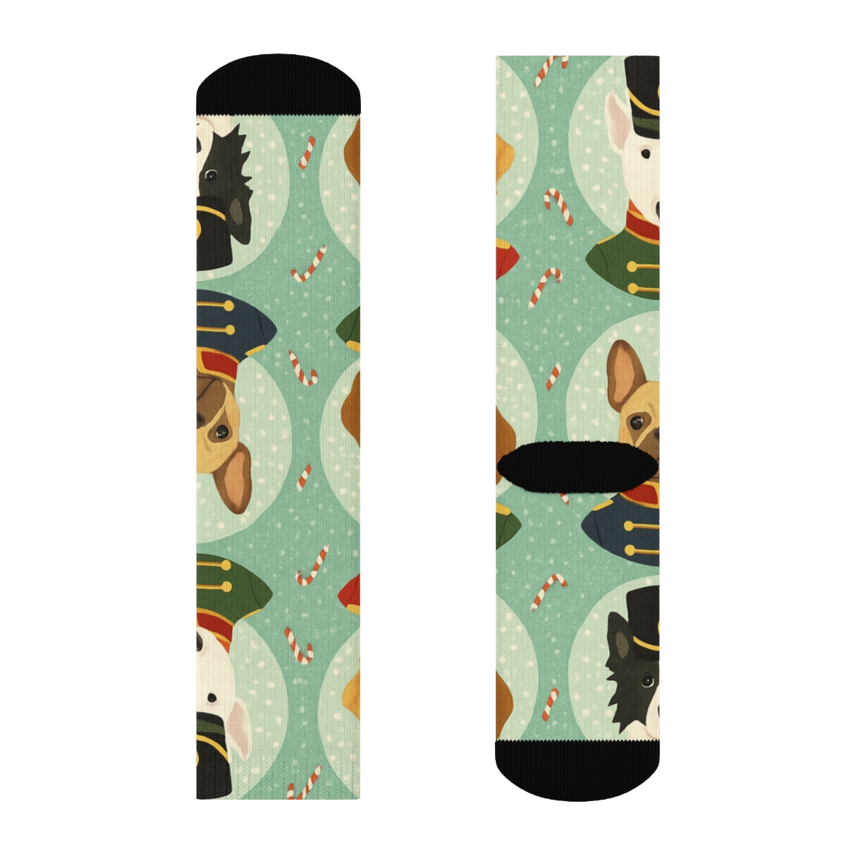 Dog Nutcracker Portrait Polka Tiles On Mint Background personalized crew socks