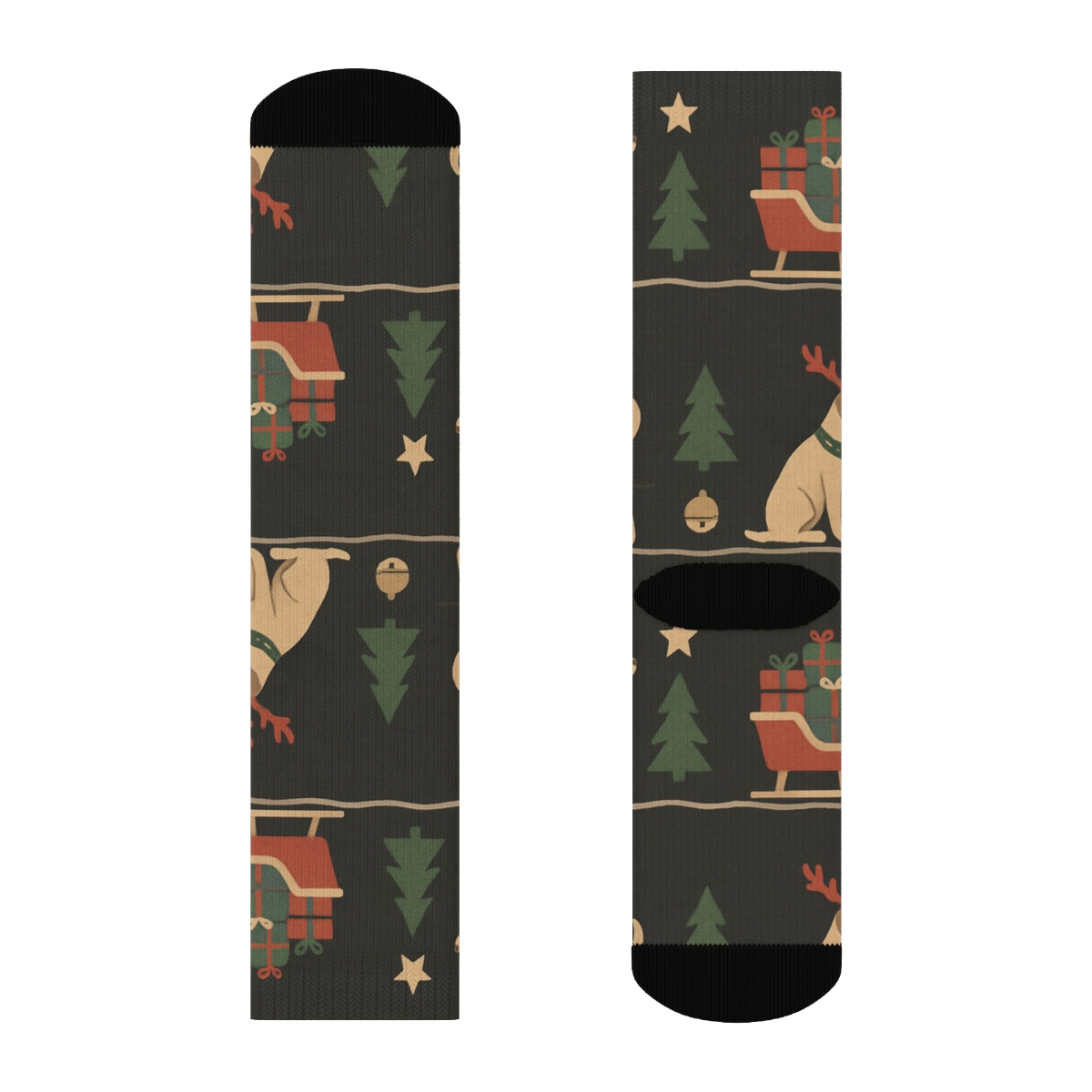 Dog Sleigh Team Repetition On Charcoal Background stylish athletic crew socks
