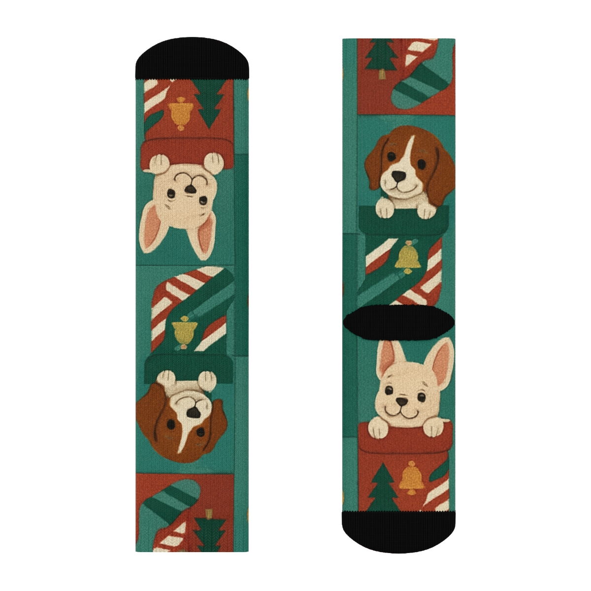Dog Stocking Patchwork Repeat On Teal Background soft everyday crew socks