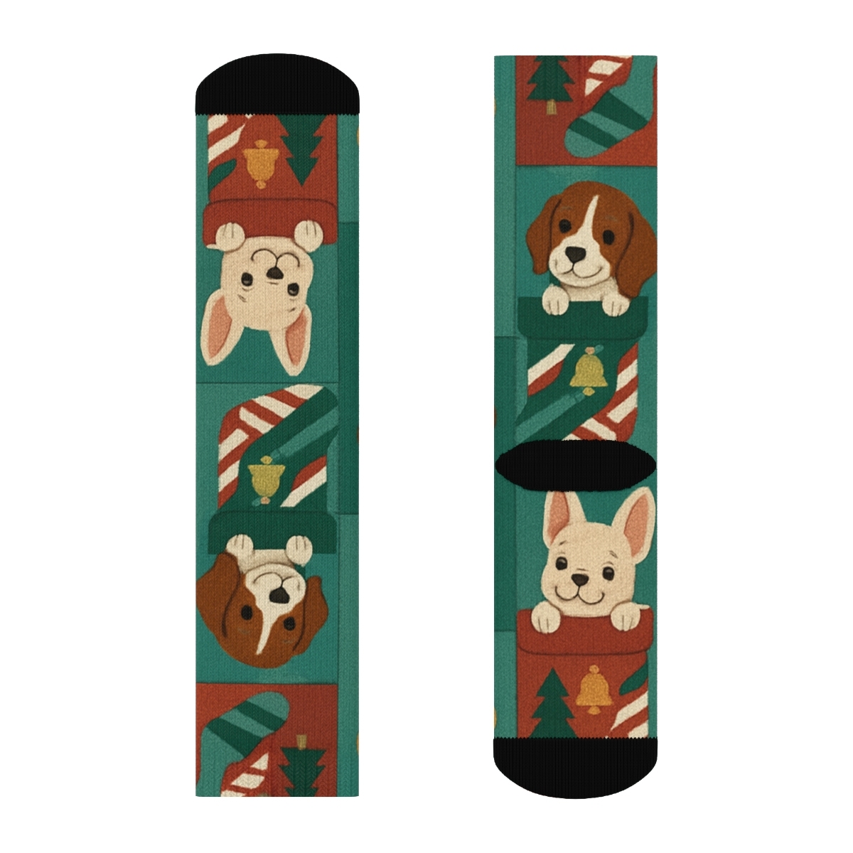 Dog Stocking Patchwork Repeat On Teal Background soft everyday crew socks