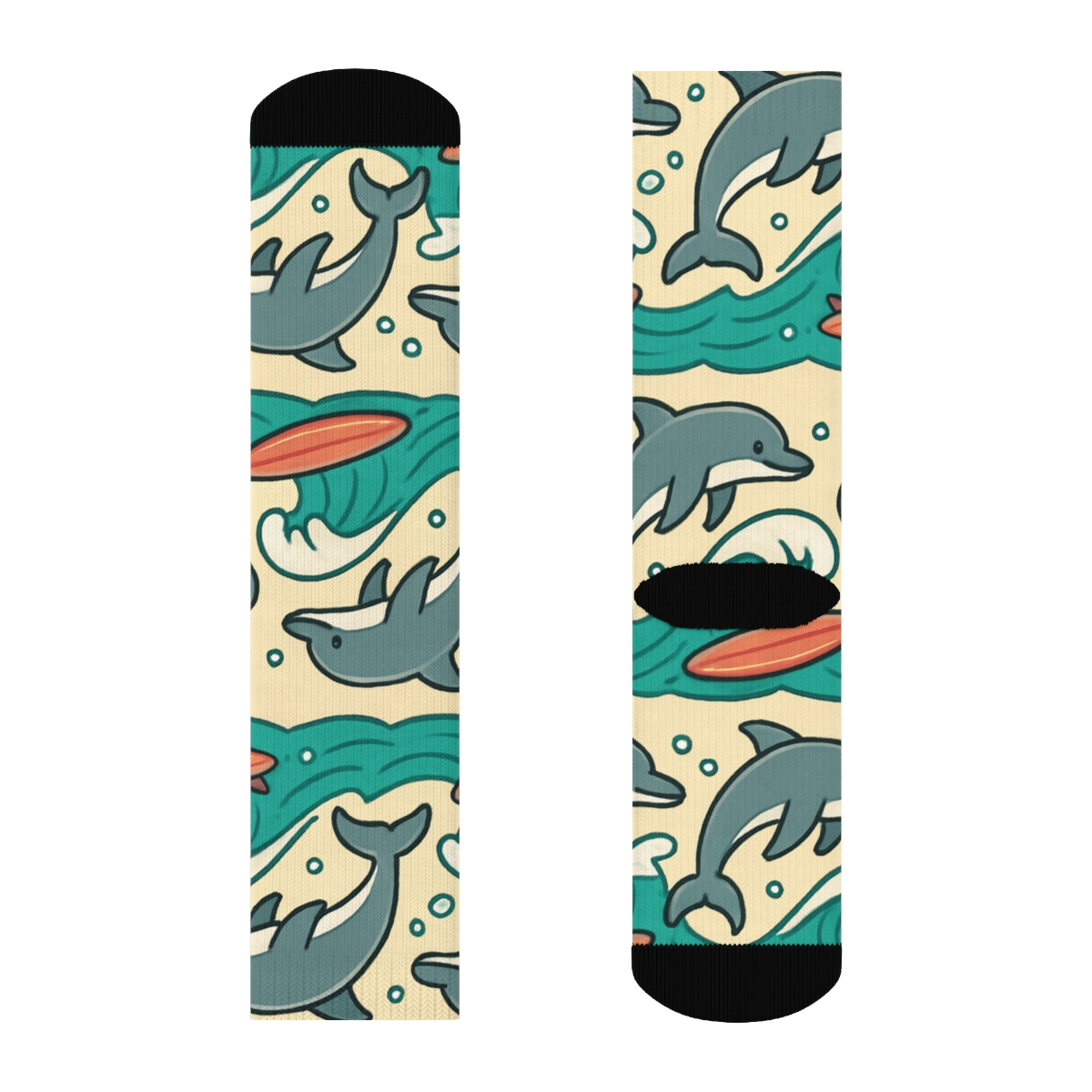 Dolphin Surf Parade On Sandy Beige premium sports crew socks