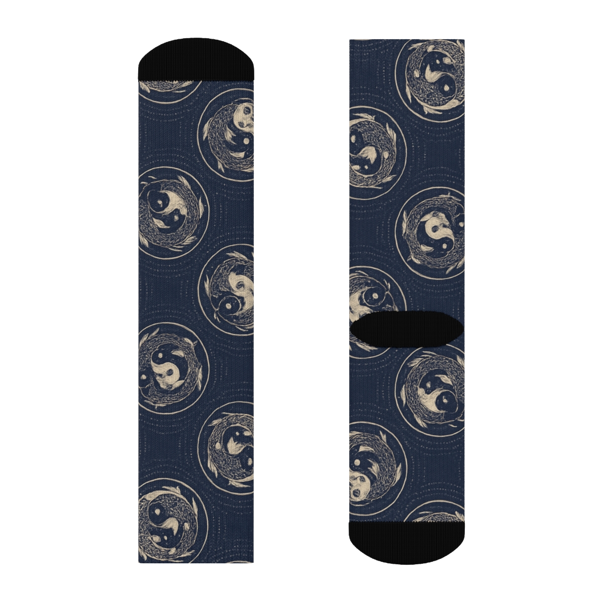 Dual Koi Circle Progression On Deep Indigo premium sports crew socks