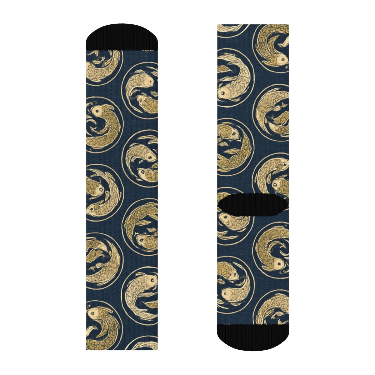Dual Koi Circle Progression On Deep Indigo Background premium sports crew socks