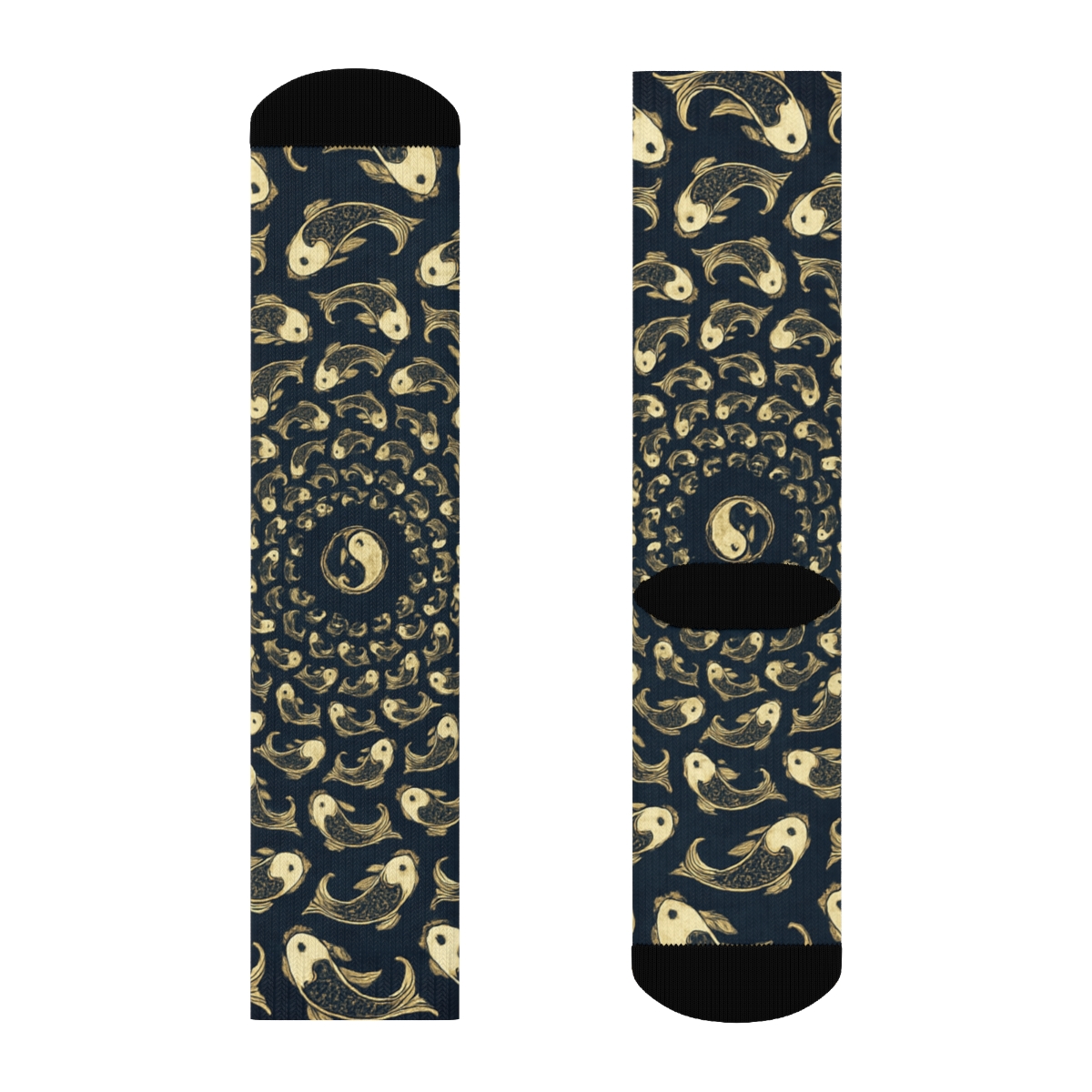 Dual Koi Circle Progression On Navy Blue personalized crew socks