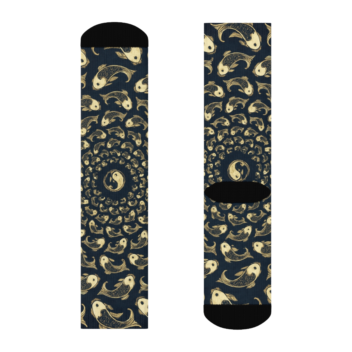 Dual Koi Circle Progression On Navy Blue personalized crew socks
