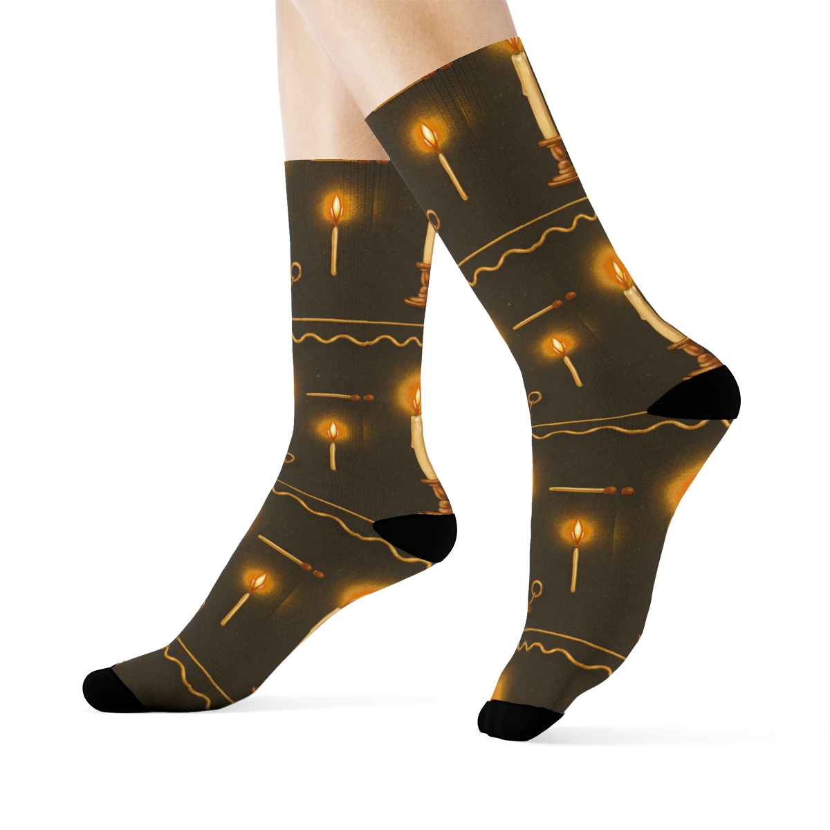 Candle Flame Garland Bands On Charcoal premium sports crew socks