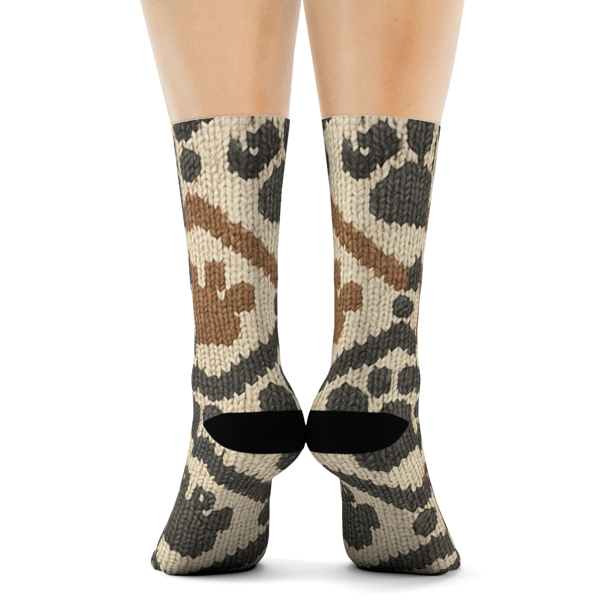 Knitted Illusion Cat Paw Chevron On Warm Cream Ground trendy patterned crew socks