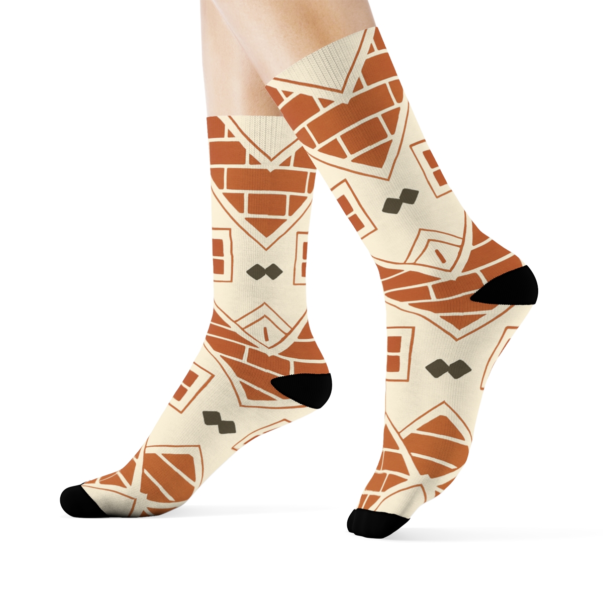 Heart-Trimmed Hearth Tile Chevron comfortable cotton crew socks