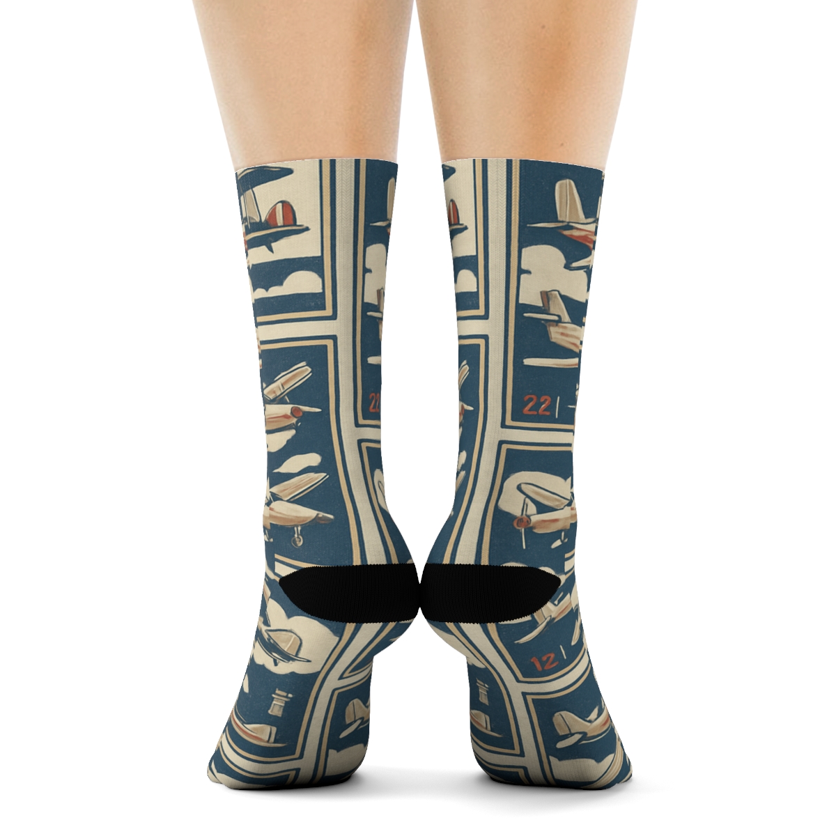Vintage Aviation Airplane Poster Tiles designer printed crew socks