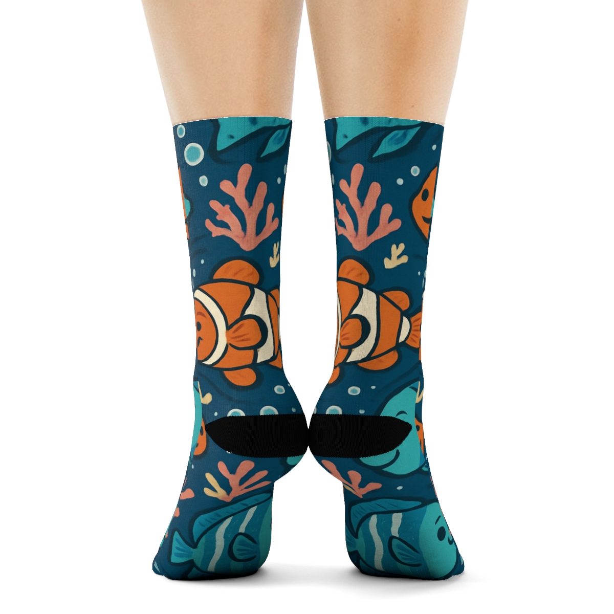 Coral Garden Tiles With Fish Parade premium sports crew socks