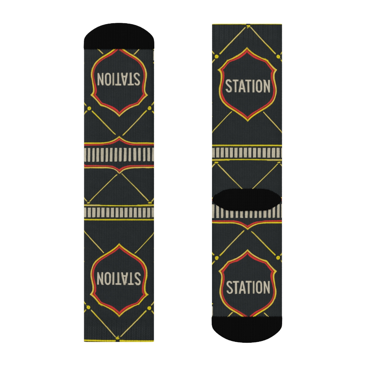 Ladder Stripe Bands With Fire Fighter Badge Lattice trendy patterned crew socks