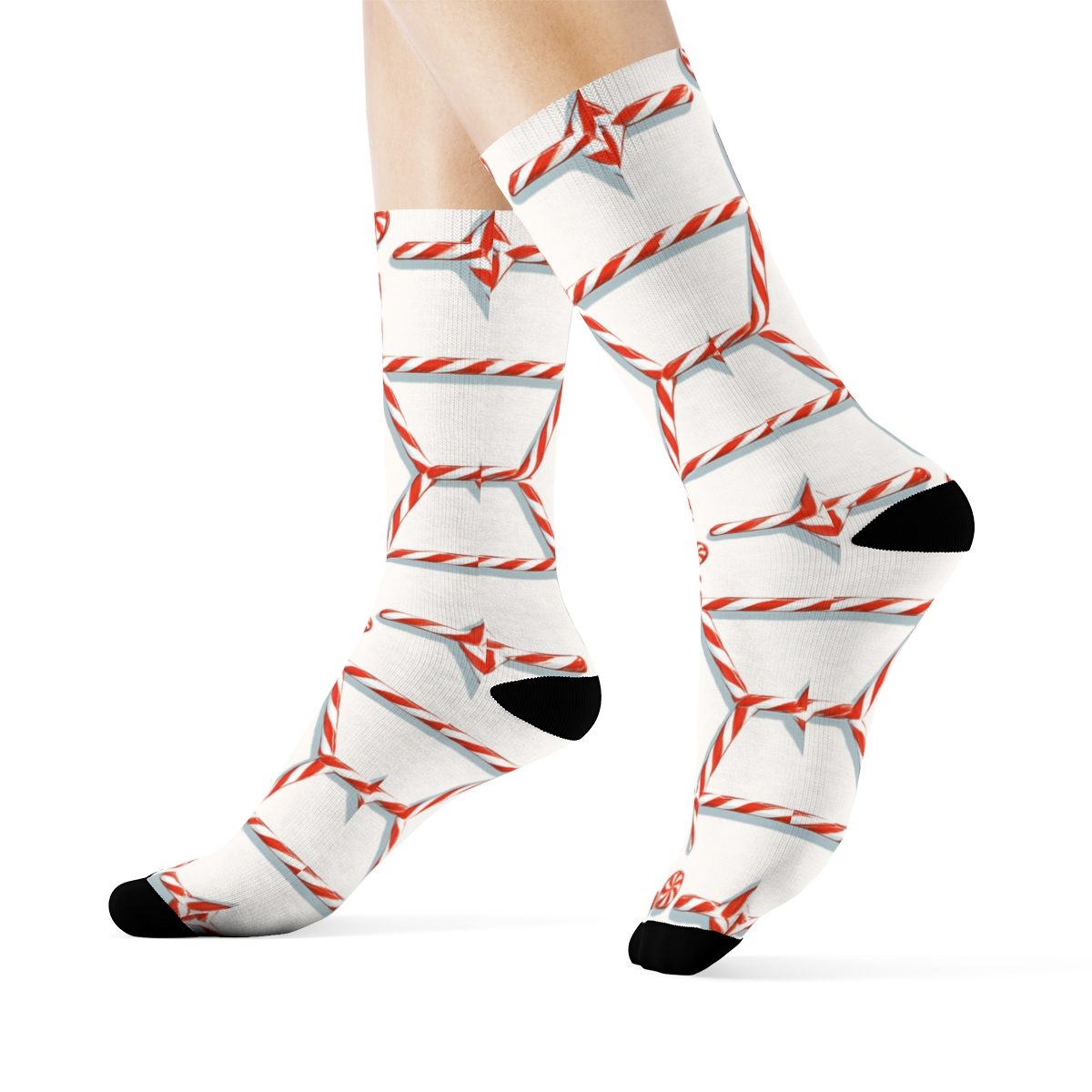 Candy Canes Constellation Lattice On Winter White designer printed crew socks