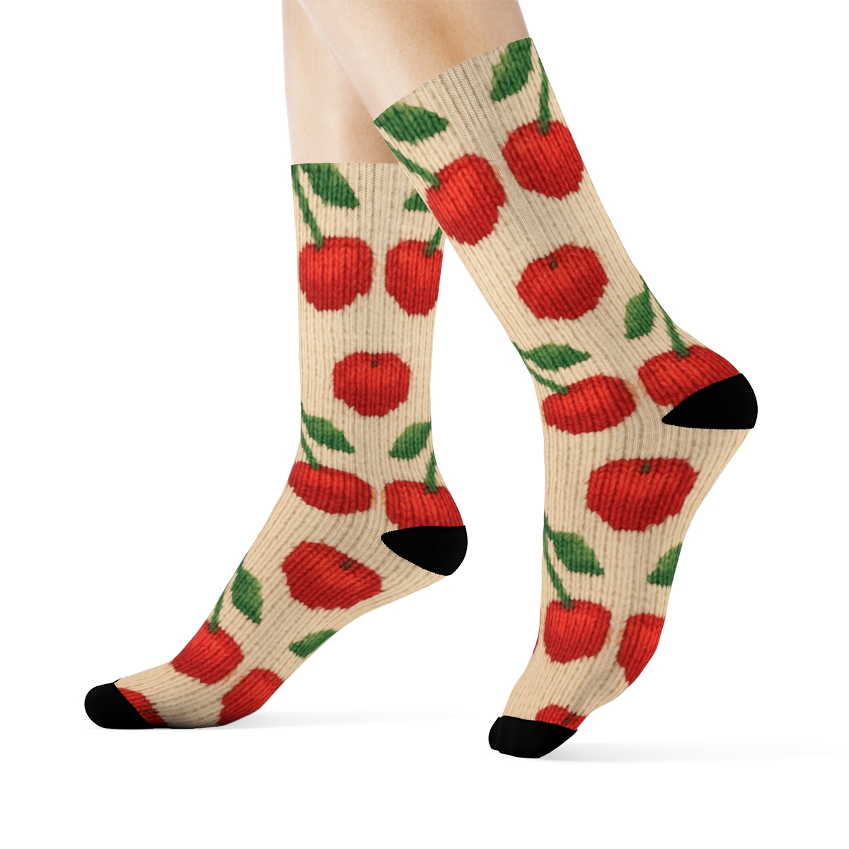 Knitted Illusion Lattice Cherry Pattern comfortable cotton crew socks