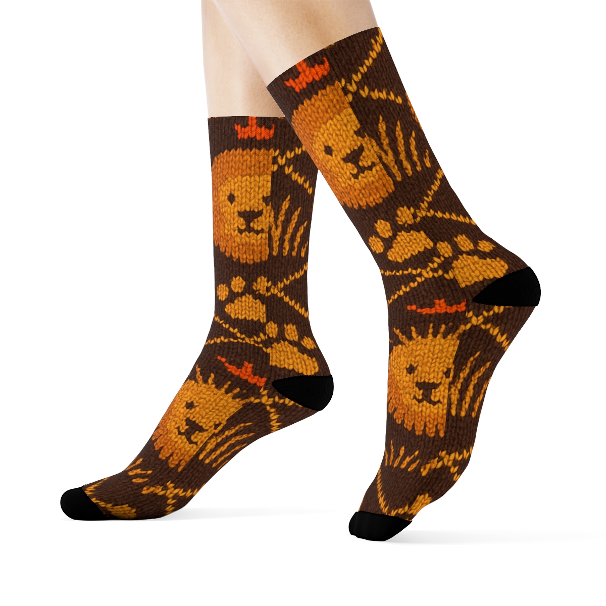 Knitted Illusion Savannah Tiles, Lion Edition trendy patterned crew socks