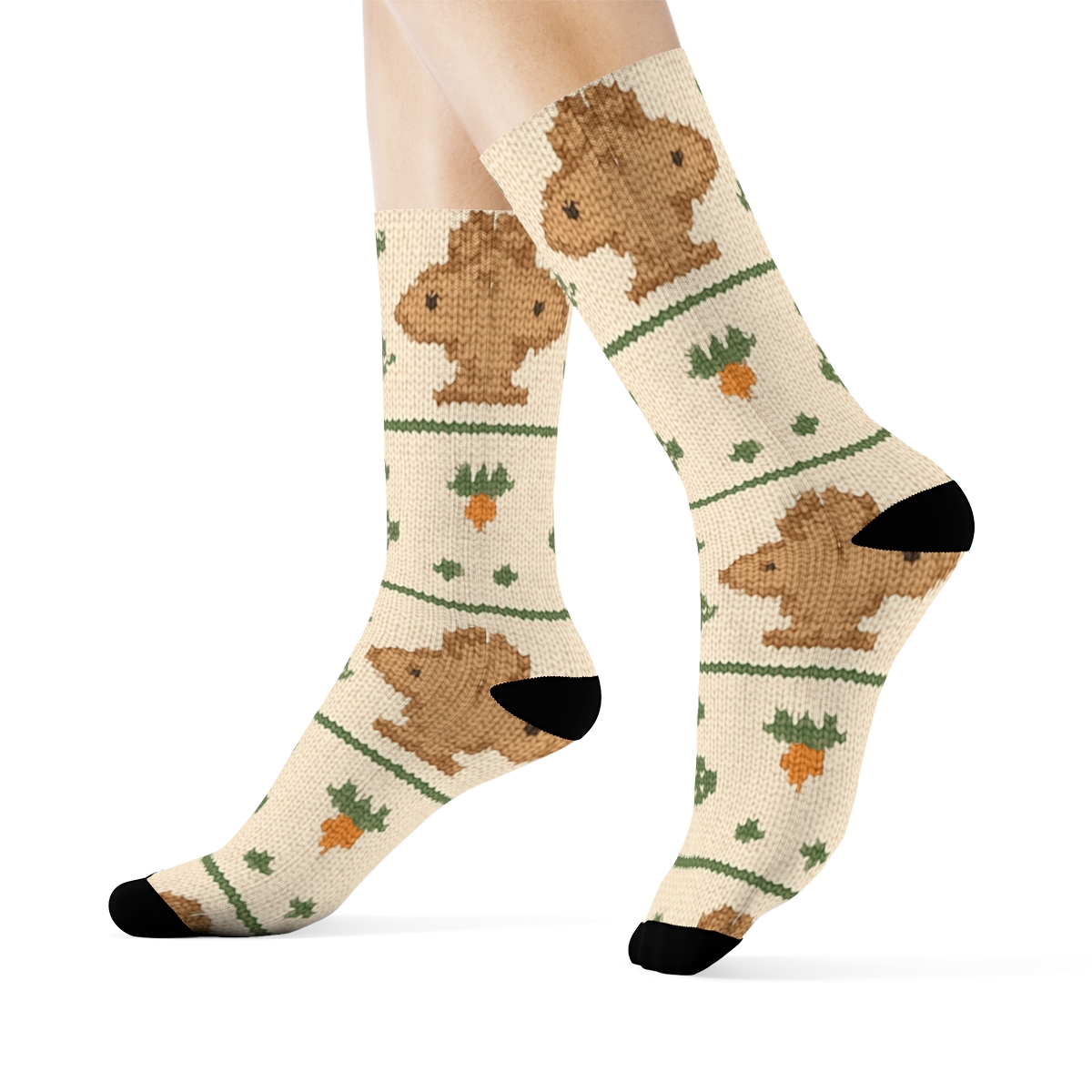 Knitted-Illusion Rabbit Hop Stripework designer printed crew socks