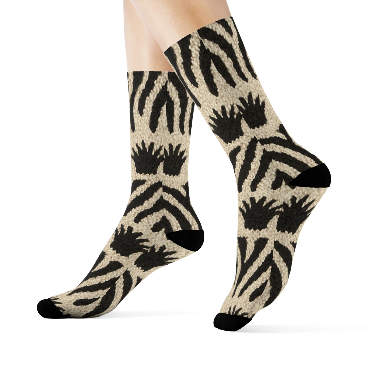Knitted Zebra Mane Ripple Bands On Cream soft everyday crew socks