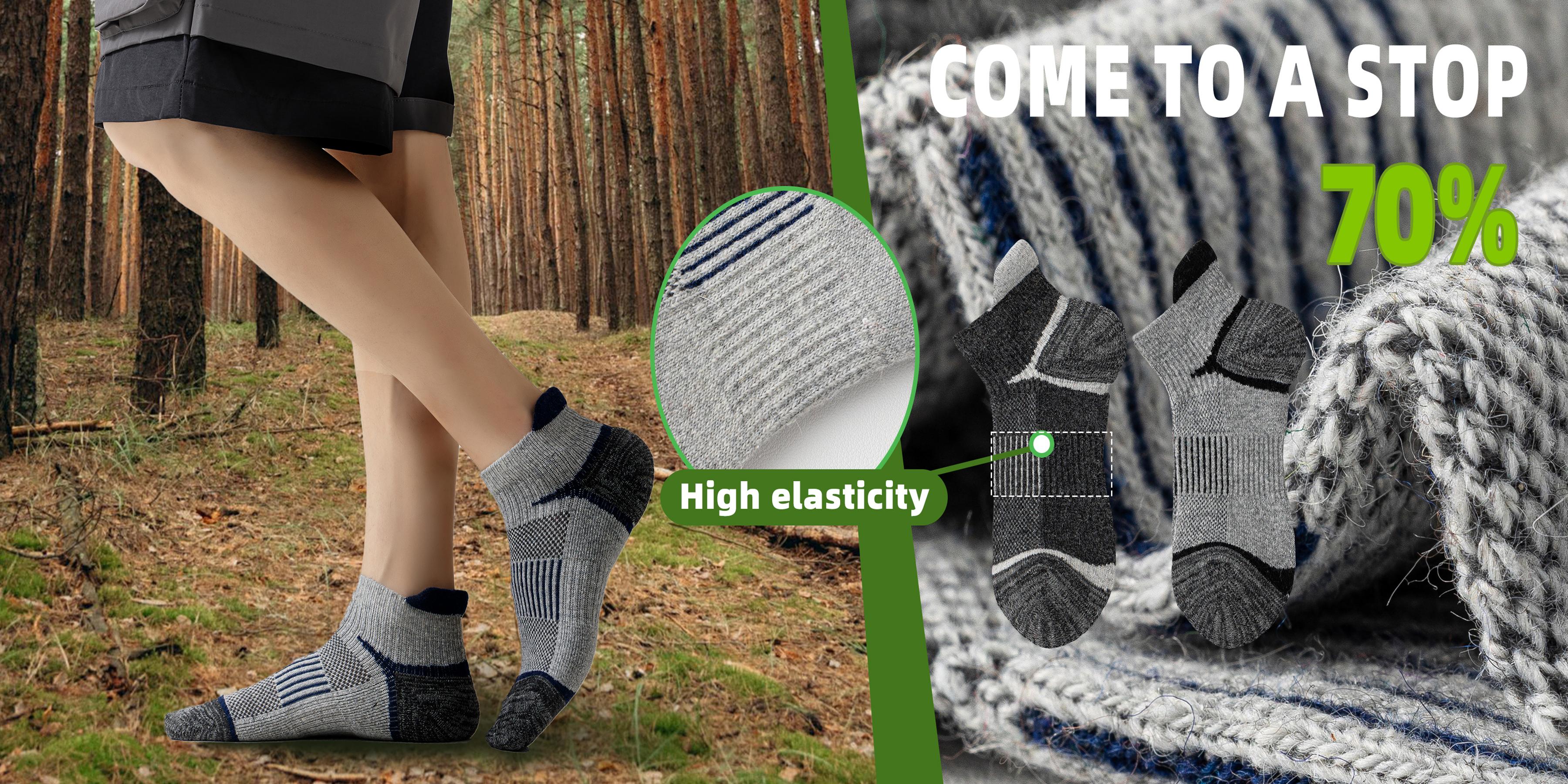 Women's & Men's 6-Pair Merino Wool Targeted Compression Ankle Socks - Invisible, Lightweight Breathable Low Cut, Thick Cushion, Machine Washable for Running, Hiking,sohochic