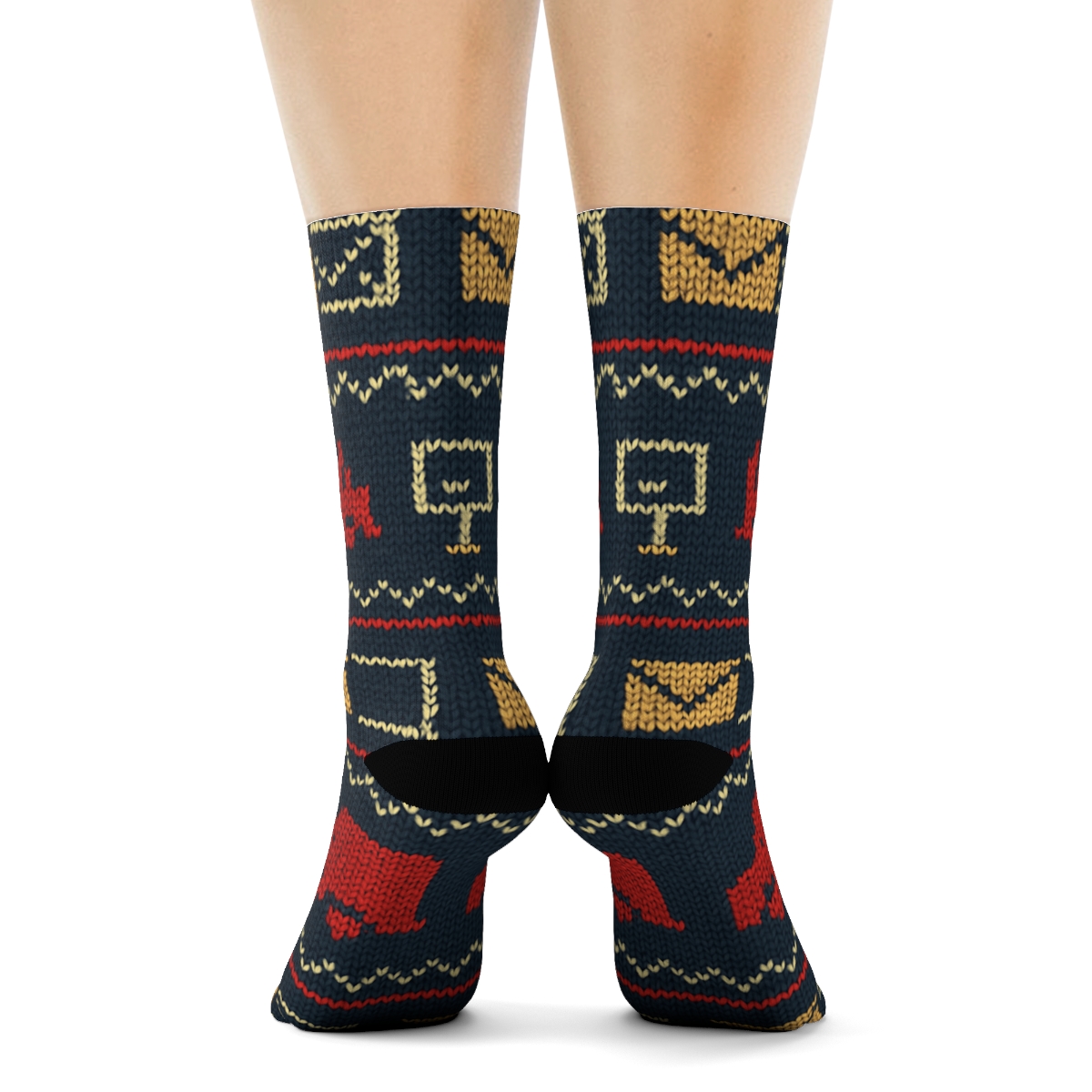 Knitted Mail Carrier Stripe Bands On Charcoal Ground designer printed crew socks