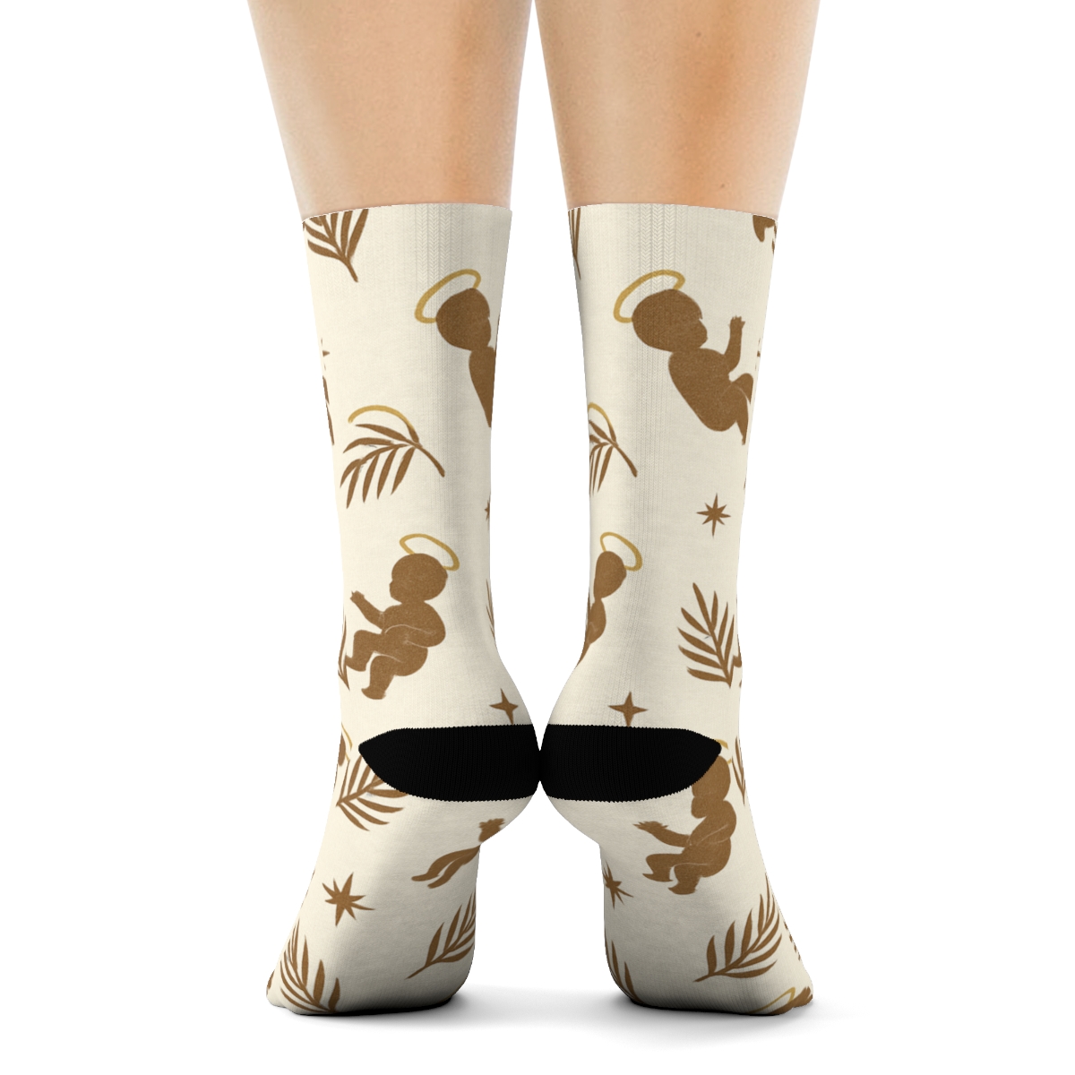 Haloed Infant Silhouette Scatter With Baby Jesus soft everyday crew socks