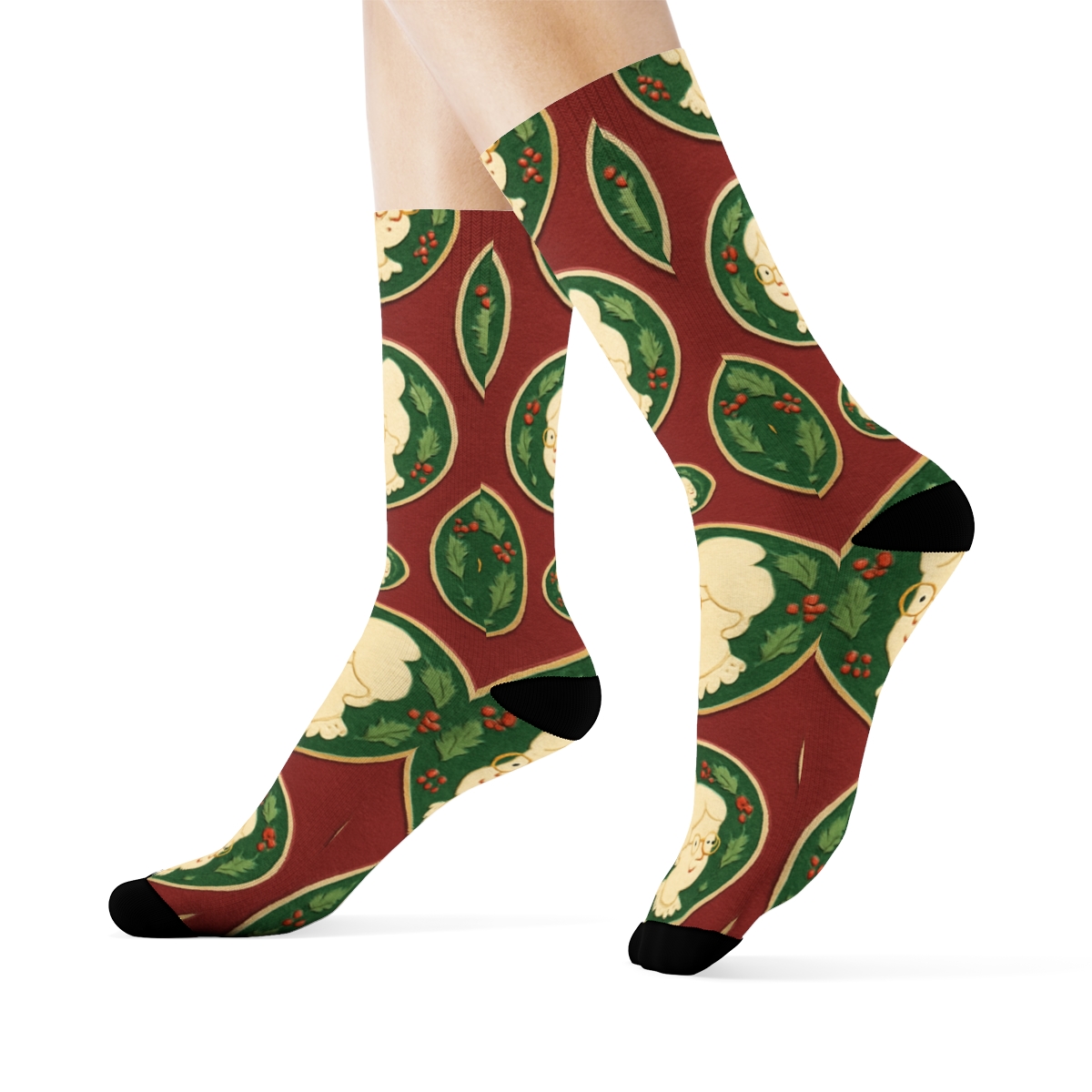 Spectacles And Rosy Cheeks Medallions In Mrs. Claus Style stylish athletic crew socks