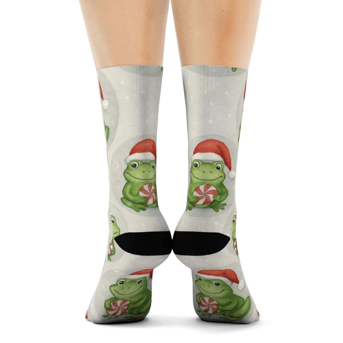Peppermint Frog Polka Tile On Light Gray Background comfortable cotton crew socks