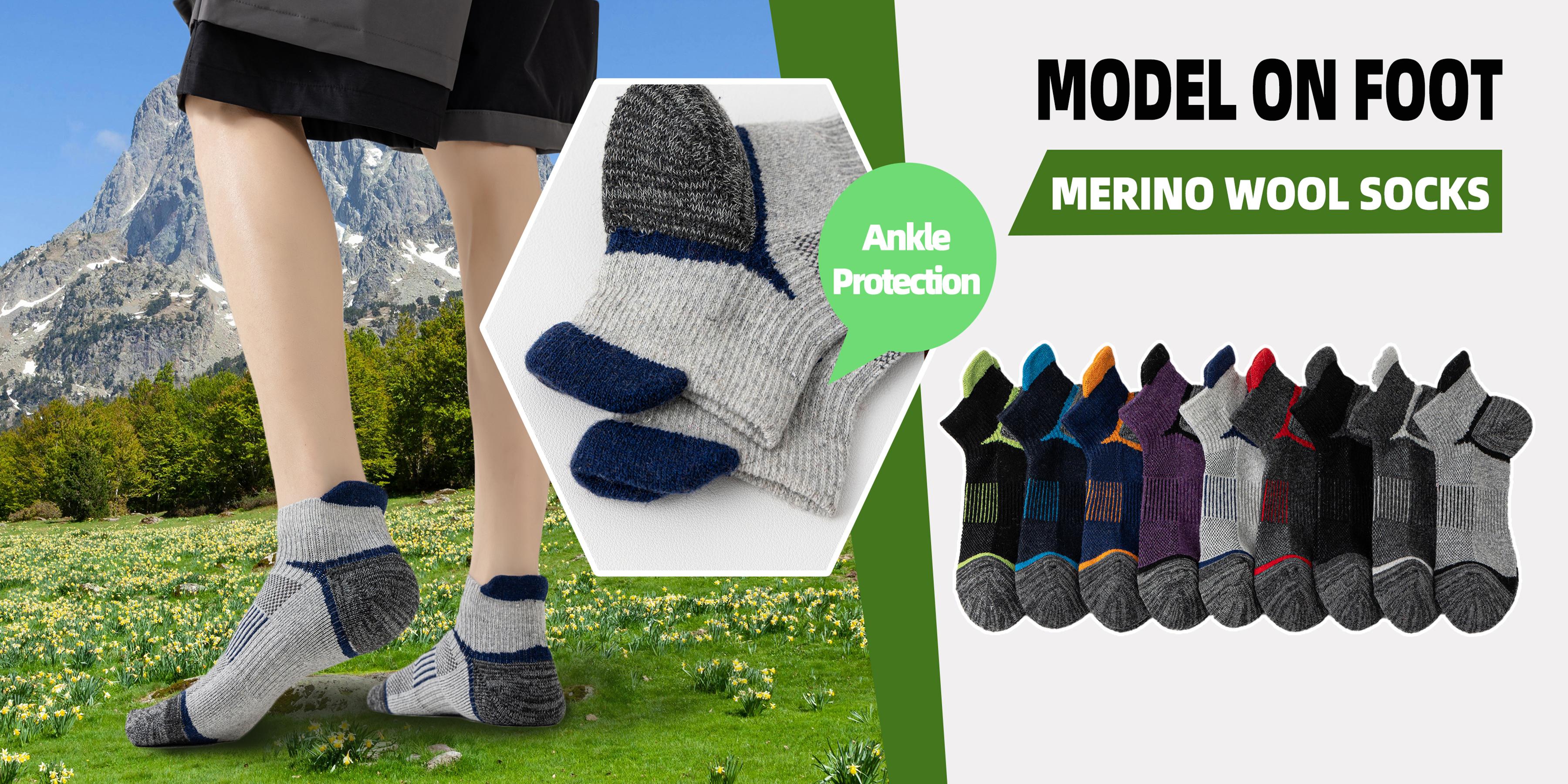 Women's & Men's 6-Pair Merino Wool Targeted Compression Ankle Socks - Invisible, Lightweight Breathable Low Cut, Thick Cushion, Machine Washable for Running, Hiking,sohochic